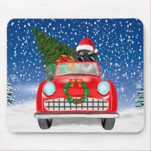 Tapis De Souris Schnauzer Chien Conduite Voiture En Noël De Neige