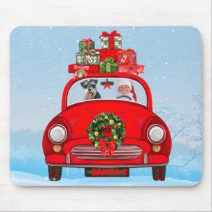Tapis De Souris schnauzer Chien Dans Voiture Avec Père Noël