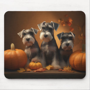 Tapis De Souris Schnauzer Chiot Automne Citrouille de plaisir