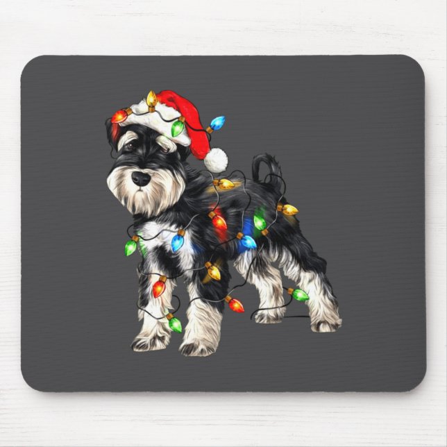 Tapis De Souris Schnauzer Christmas Dog Christmas Lights Santa Hat (Devant)