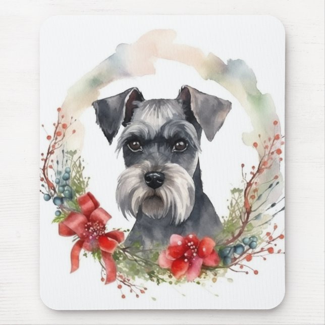 Tapis De Souris Schnauzer Christmas Wreath Festive Pup (Devant)
