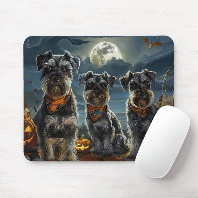 Tapis De Souris Schnauzer Halloween Éffrayant (Avec souris)