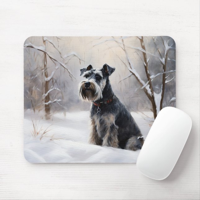 Tapis De Souris Schnauzer Miniature Laisser neiger Noël (Avec souris)