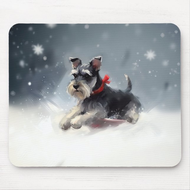 Tapis De Souris Schnauzer miniature neige de Noël hiver (Devant)