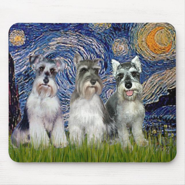 Tapis De Souris Schnauzers (trois) - Nuit étoilée (Devant)