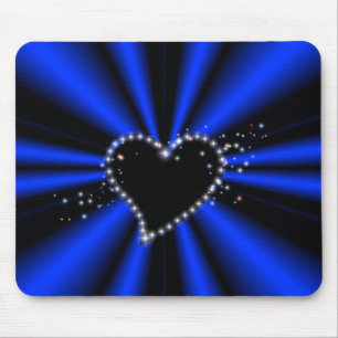 Tapis De Souris schwarzes Herz mit Sternchen auf blau - schwarz