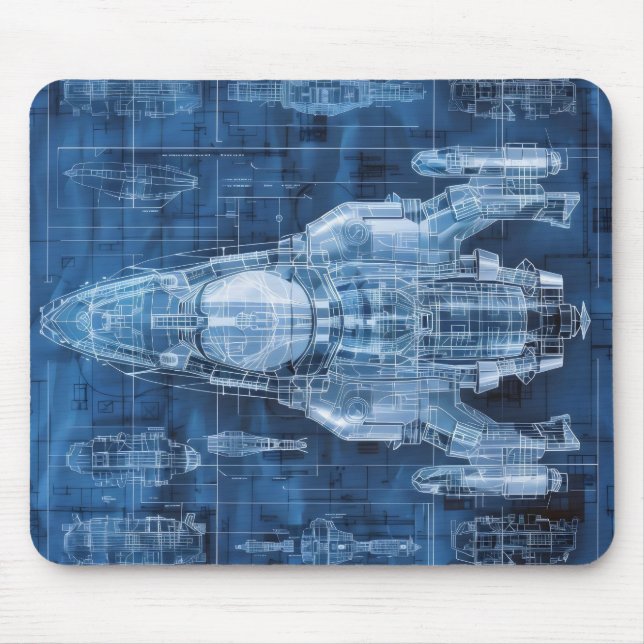 Tapis De Souris Sci-Fi Blueprint Space Ship (Devant)