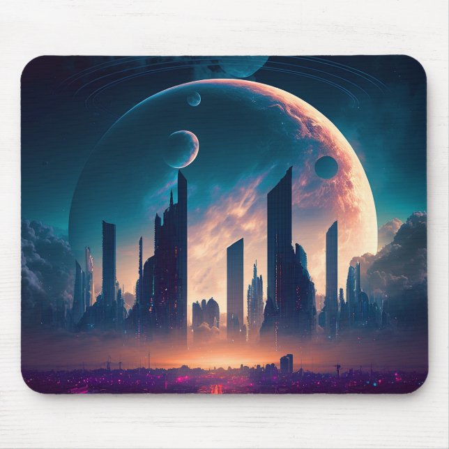 Tapis De Souris Science-fiction Cyberpunk Space City (Devant)