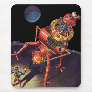 Tapis De Souris Science-fiction vintage Astronaute avec Robot Alie
