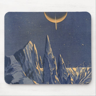 Tapis De Souris Science-Fiction vintage, Croissant Lune Planète Ne