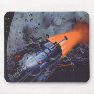 Tapis De Souris Science-fiction vintage, fusée lunaire décollant