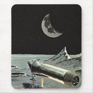 Tapis De Souris Science-fiction vintage, Fusées spatiales Lune Pla