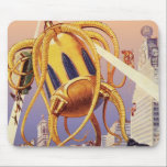 Tapis De Souris Science-fiction vintage Guerre d'invasion Alien Pi<br><div class="desc">Illustration vintage d'aliens et de robots image de science-fiction mettant en vedette une grande créature extraterrestre futuriste ressemblant à une pieuvre envahissant une ville et ramassant un bus plein de gens. Un design de bande dessinée rétro de science-fiction avec une créature détruisant une métropole du futur et des gens tombant...</div>