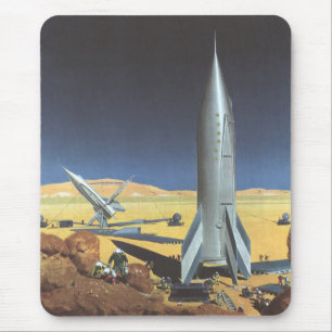 Tapis De Souris Science-fiction vintage Planète désertique avec ro