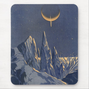 Tapis De Souris Science-fiction vintage, planète enneigée au clair