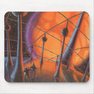Tapis De Souris Science-fiction vintage, soleil orange et extrater