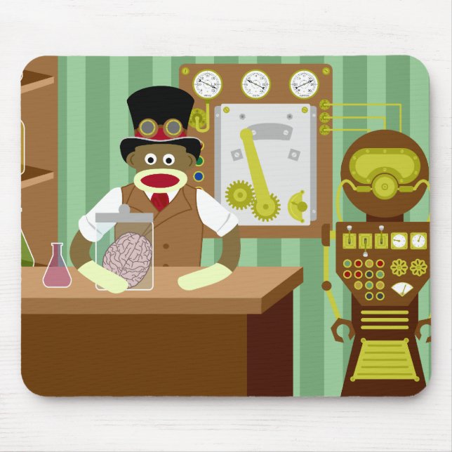 Tapis De Souris Scientifique de Steampunk de singe de chaussette (Devant)