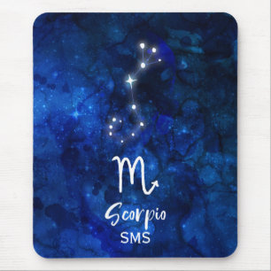 Tapis De Souris Scorpio Zodiac Constellation Bleu Galaxie Monogram