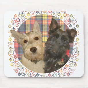 Tapis De Souris Scotties roux et noirs sur tartan