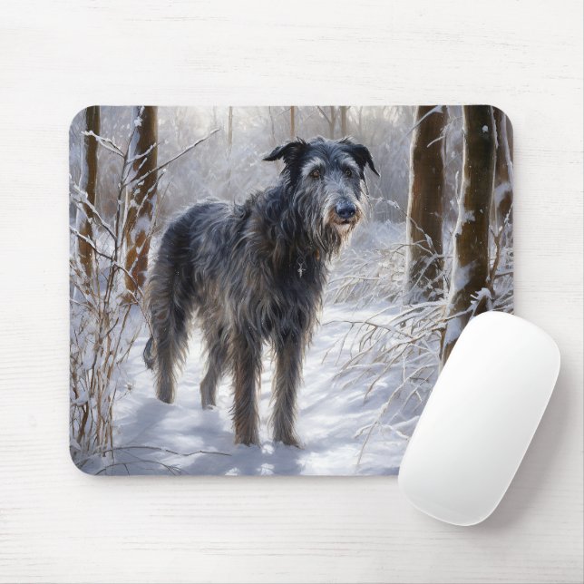 Tapis De Souris Scottish Deerhound Laissez-le neiger Noël (Avec souris)