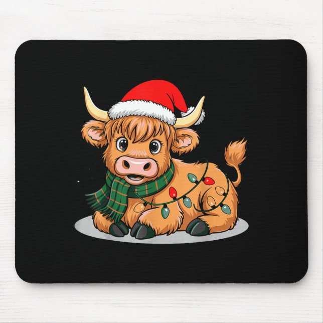 Tapis De Souris Scottish Highland Cow Christmas Lights Xmas Party  (Devant)