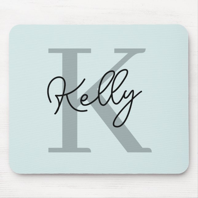 Tapis De Souris Script de Monogramme bleu aquatique moderne (Devant)