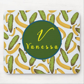 Tapis De Souris Script de monogramme de feuille de banane tropical