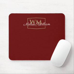 Tapis De Souris Script de nom de monogramme or blanc rouge