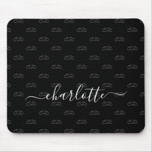 Tapis De Souris Script de nom de motif en noir blanc monogramme