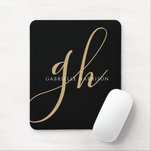 Tapis De Souris Script moderne élégant Monogramme Nom Black Gold