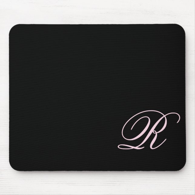 Tapis De Souris Script Monogramme rose Souris noire Panier (Devant)
