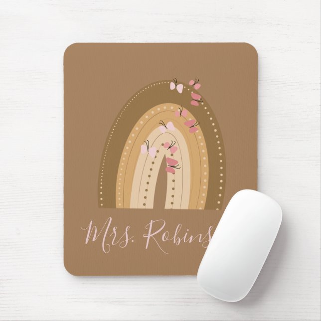 Tapis De Souris Script Papillons Arc-en-ciel Nom de l'enseignant   (Avec souris)