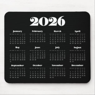 Tapis De Souris Script rétro vintage 2025 Calendrier noir