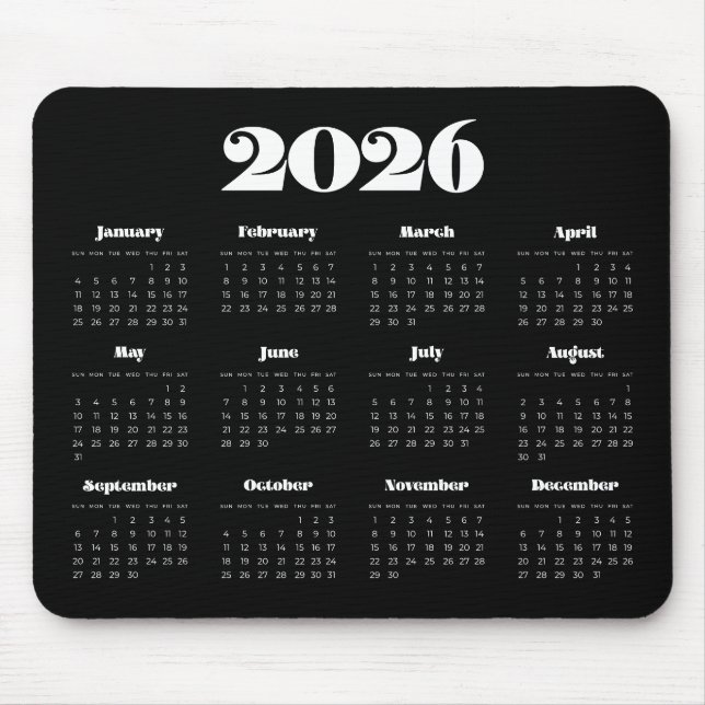 Tapis De Souris Script rétro vintage 2025 Calendrier noir (Devant)