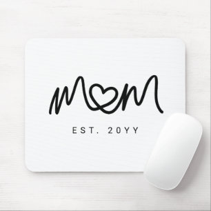 Tapis De Souris Script Simple Cœur Noir Mère Maman Établie