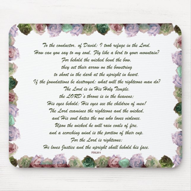 Tapis De Souris Scripture, Psaume 11, Colorful Roses (Devant)