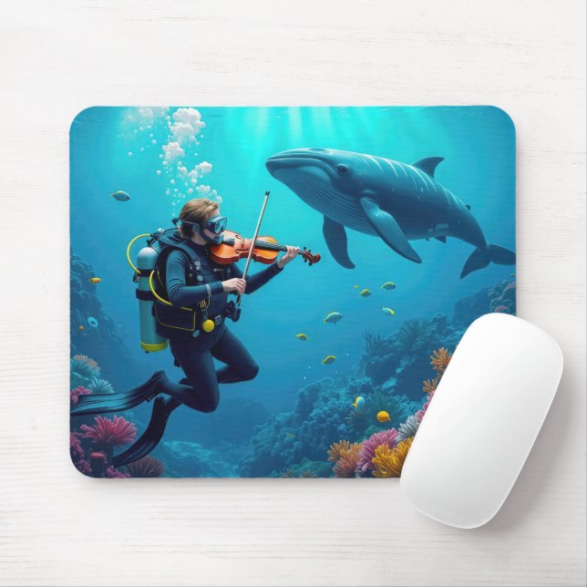 Tapis De Souris Scuba Diver Playing a Violin For a Whale (Avec souris)