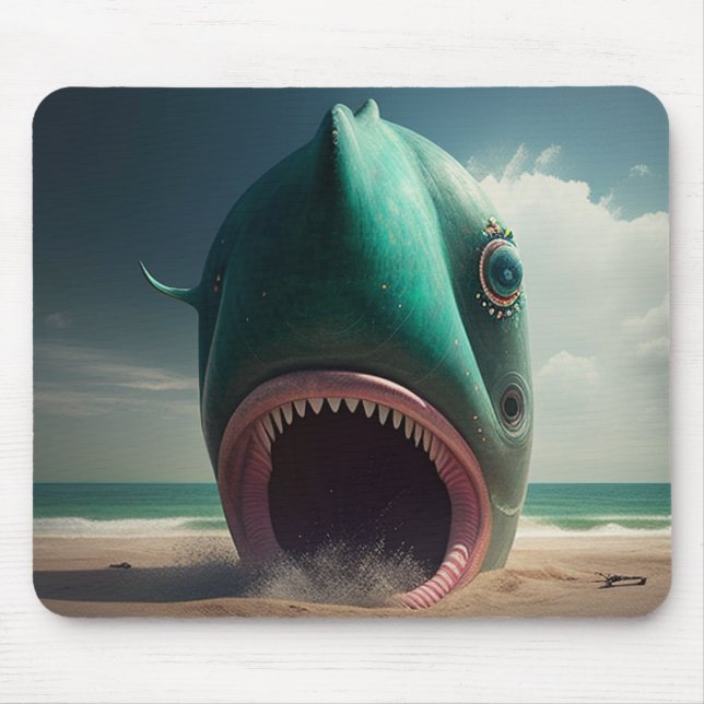 Tapis De Souris Sculpture de requin sur la plage (Devant)