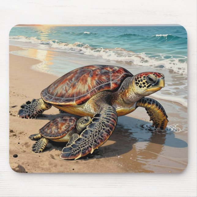 Tapis De Souris Sea Turtle and Baby Illustration  (Devant)