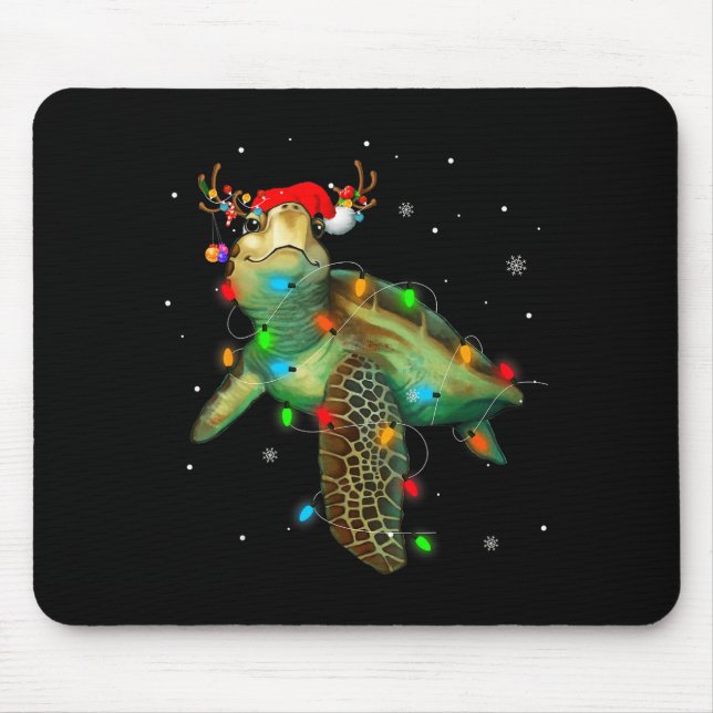 Tapis De Souris Sea Turtle Christmas Lights Funny Santa Hat Merry  (Devant)