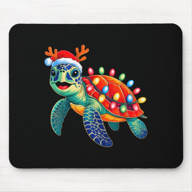 Tapis De Souris Sea Turtle Christmas Lights Santa Hat Xmas Family  (Devant)
