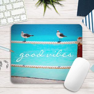 Tapis De Souris Seagull Beach Birds Photo Good Vibes Citation Scri