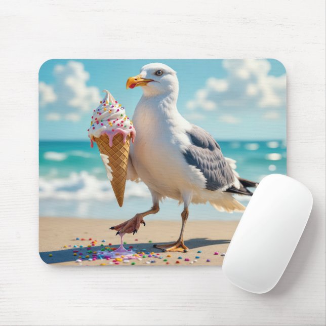 Tapis De Souris Seagull Holding an Ice Cream Cone (Avec souris)