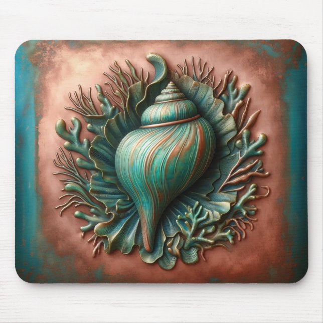Tapis De Souris Seashell Copper et Patina Beach House (Devant)