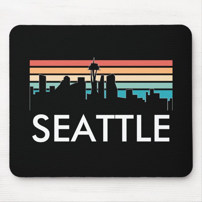Tapis De Souris Seattle Washington Retro Sunset Skyline tendance (Devant)