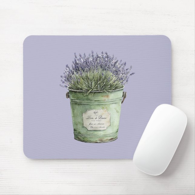 Tapis De Souris Seau Vert Fleurs de Lavande (Avec souris)