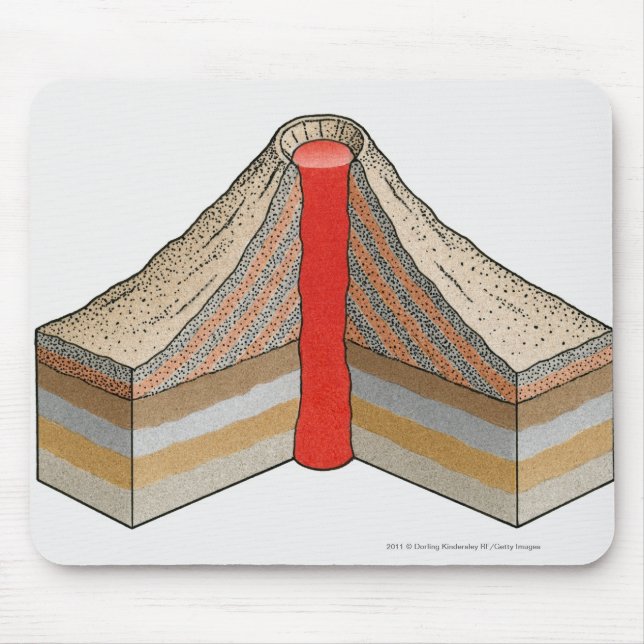 Tapis De Souris Section transversale d'un volcan de cendre-cendre (Devant)