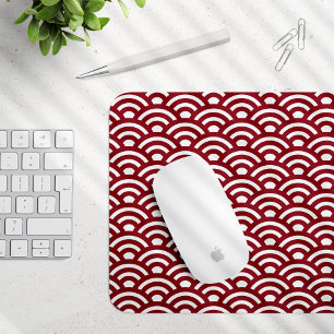 Tapis De Souris Seigaiha, Vagues, Japonais, Bourgogne et Blanc