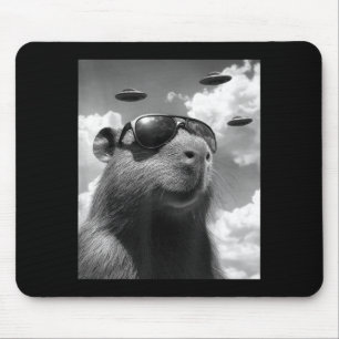 Tapis De Souris Selfie amusant de marmotte avec un ovni Jour de la