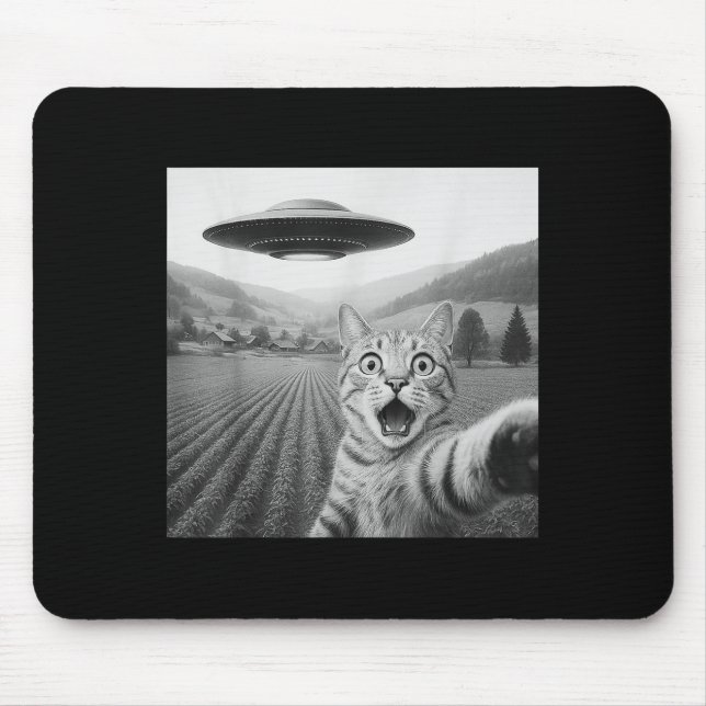 Tapis De Souris Selfie De Chat Avec Alien Ufo Drôle Cadeaux De Cha (Devant)